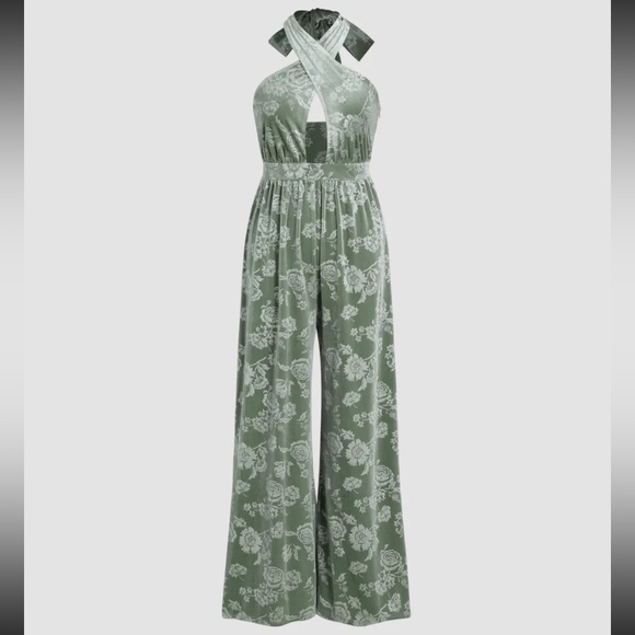 Cider Pants & Jumpsuits Velvet Floral Cross Halter Jumpsuit Poshmark